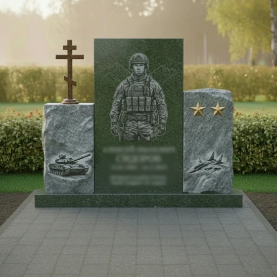 Памятник гранит и металл с крестом в Самаре, гранит Балтик грин