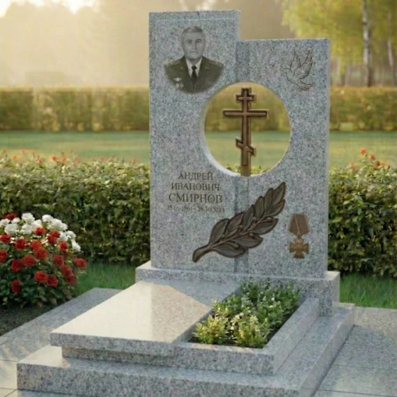 Элитный гранитный православный памятник во Владивостоке, гранит Мансуровский