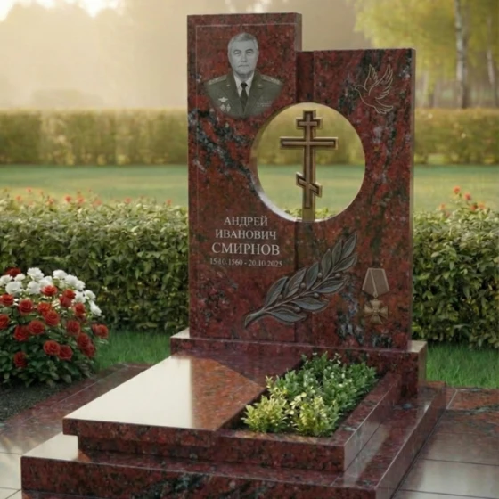 Элитный гранитный православный памятник во Владивостоке, гранит Лезниковский