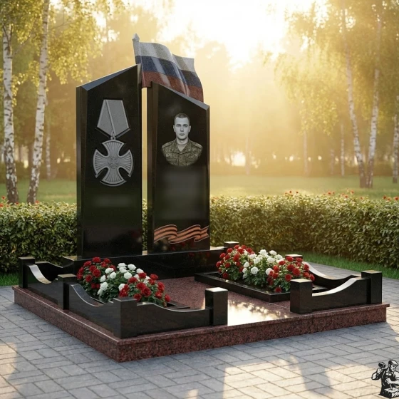 Гранитный вертикальный светский памятник во Владивостоке, гранит Габбро-диабаз