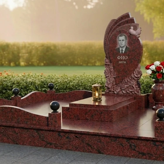 Гранитный мемориал с резными розами и голубем, гранит Блю Перл