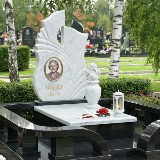 Элитный православный гранитный памятник в Ставрополе, мрамор Тассос