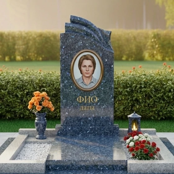 Ритуальное изделие с волнообразной стелой, гранит Блю Перл, в Якутске