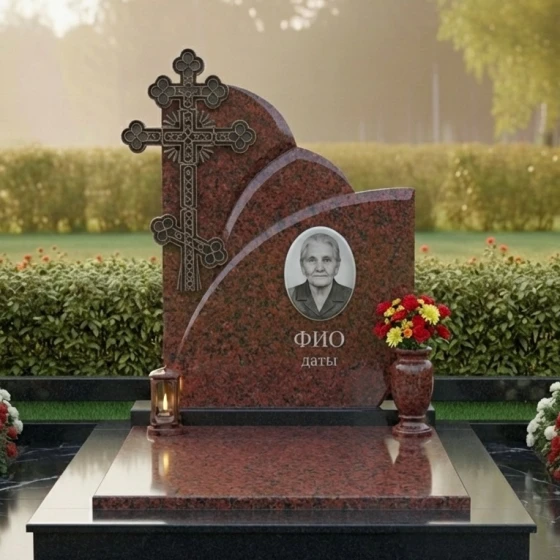 Элитный гранитный монумент со сложной стелой, гранит Лезниковский