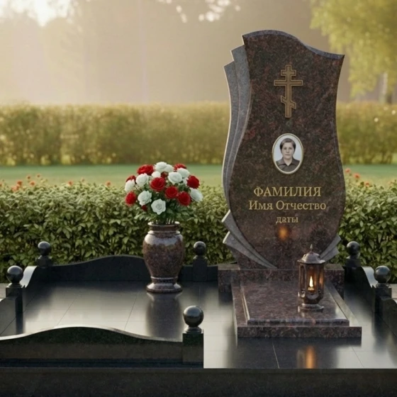 Гранитный мемориальный комплекс с крестом вертикальный во Владивостоке, гранит Дымовский