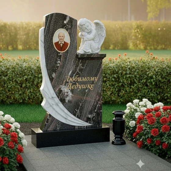 Вертикальный гранитный памятник с мемориалом в Белгороде, гранит амфиболит
