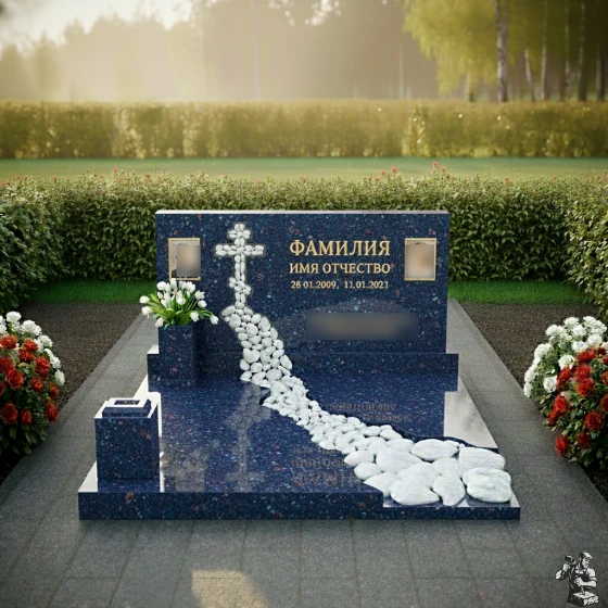 Горизонтальный гранитный или мраморный памятник в Барнауле, гранит Блю Перл