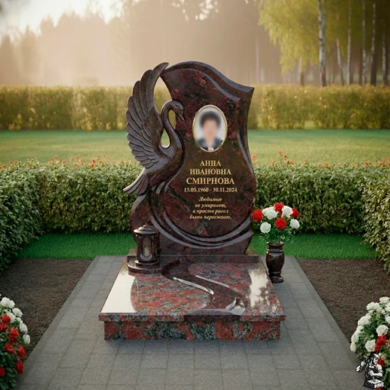 Комбинированный вертикальный памятник для одного в Салехарде, гранит амфиболит