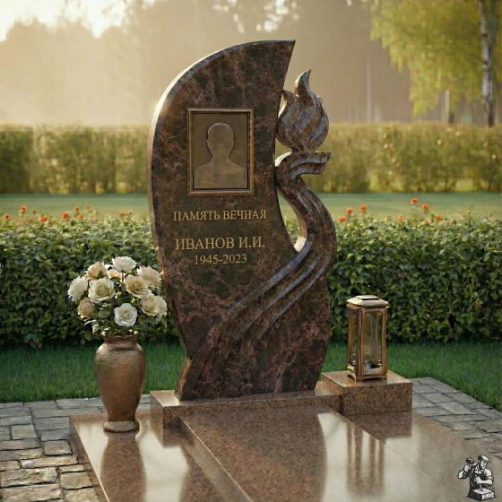 Светский комбинированный вертикальный памятник в Барнауле, гранит Дымовский