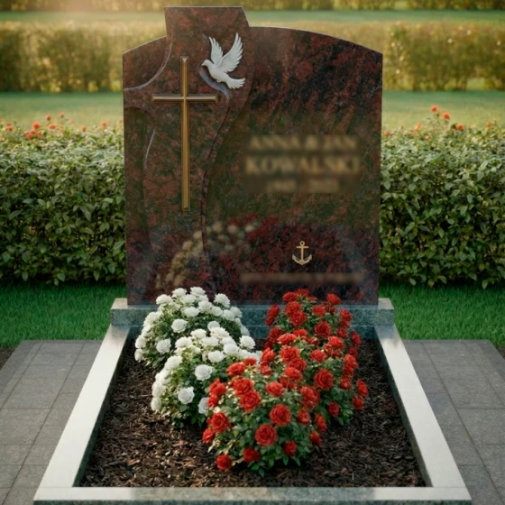 Католический памятник с голубем и якорем, гранит амфиболит