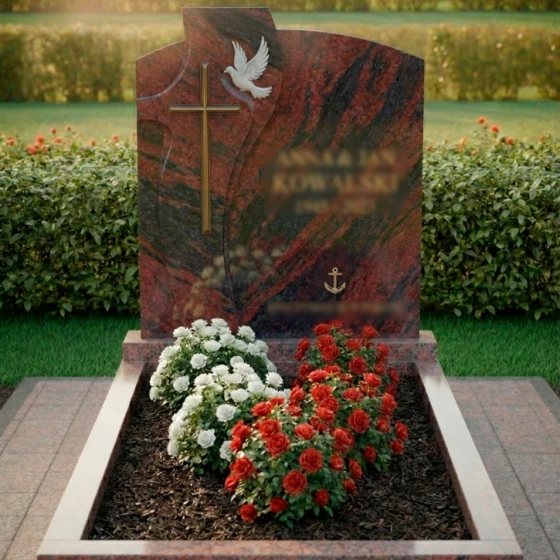Католический памятник с голубем и якорем, гранит Лезниковский
