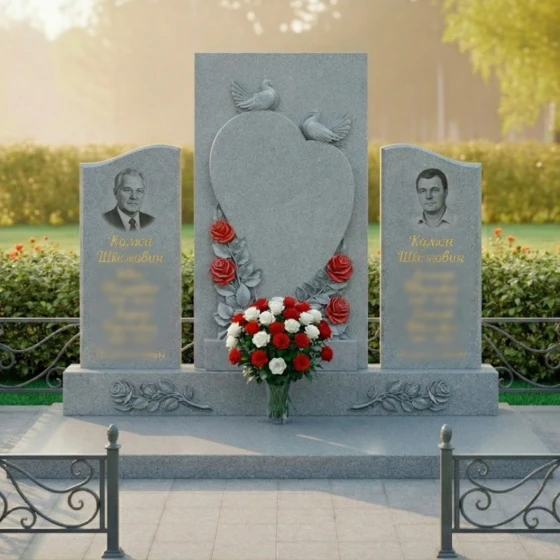 Гранитный светский памятник на двоих в Барнауле, гранит Мансуровский