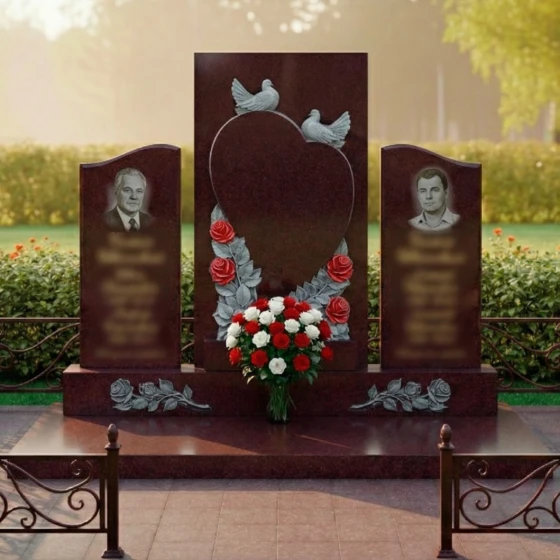 Гранитный светский памятник на двоих в Барнауле, гранит Лезниковский