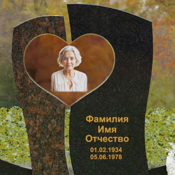 Вертикальный комбинированный памятник на одного в Челябинске, гранит Габбро-диабаз