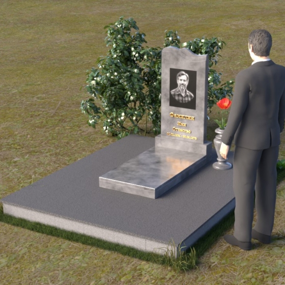 Надгробие с волнообразным изгибом и вазой из гранита