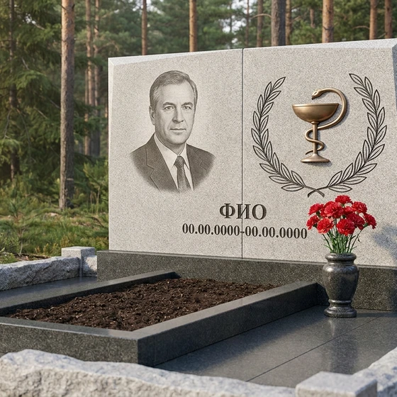 Гранитный памятник врачу из цельной глыбы с белым крестом