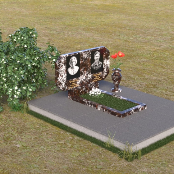 Прочный горизонтальный памятник на двоих в Южно — Сахалинске, гранит амфиболит, вид 2, в Южно-Сахалинске