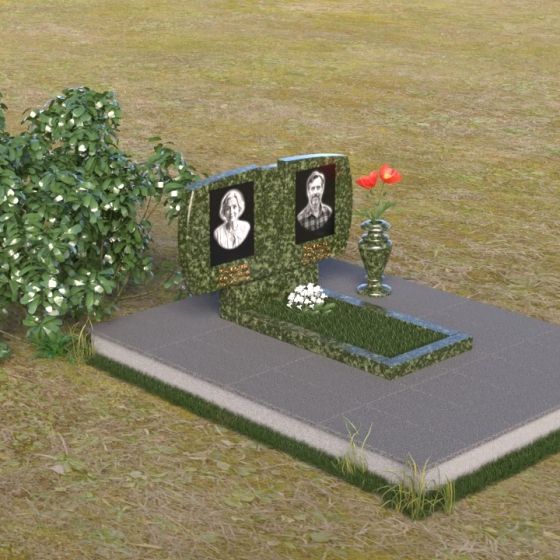 Гранитный памятник с православным крестом, гранит Балтик грин, вид 2
