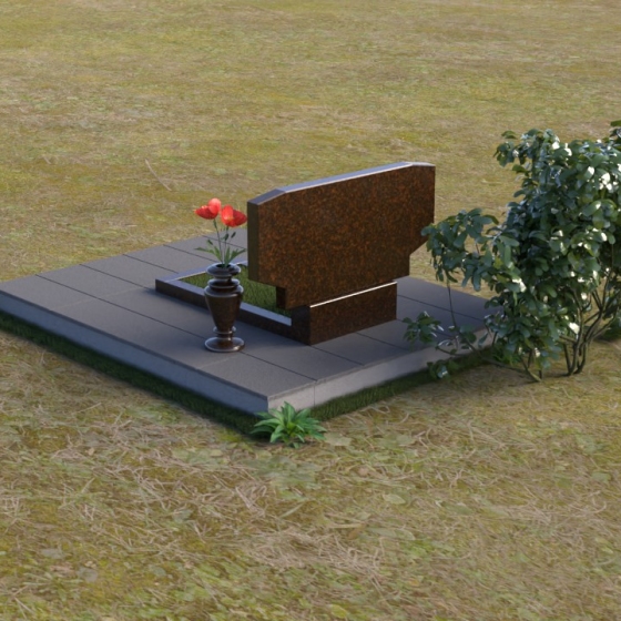 Горизонтальный памятник со скругленной стелой, гранит Дымовский, вид 4