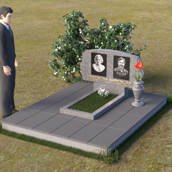 Фигурный гранитный памятник — волна с плитой, в Якутске