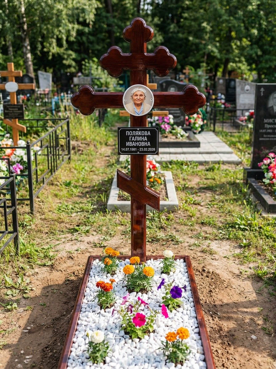Портрет на памятнике в Воронеже — Цветной портрет на овале 130×180 мм — на деревянный крест